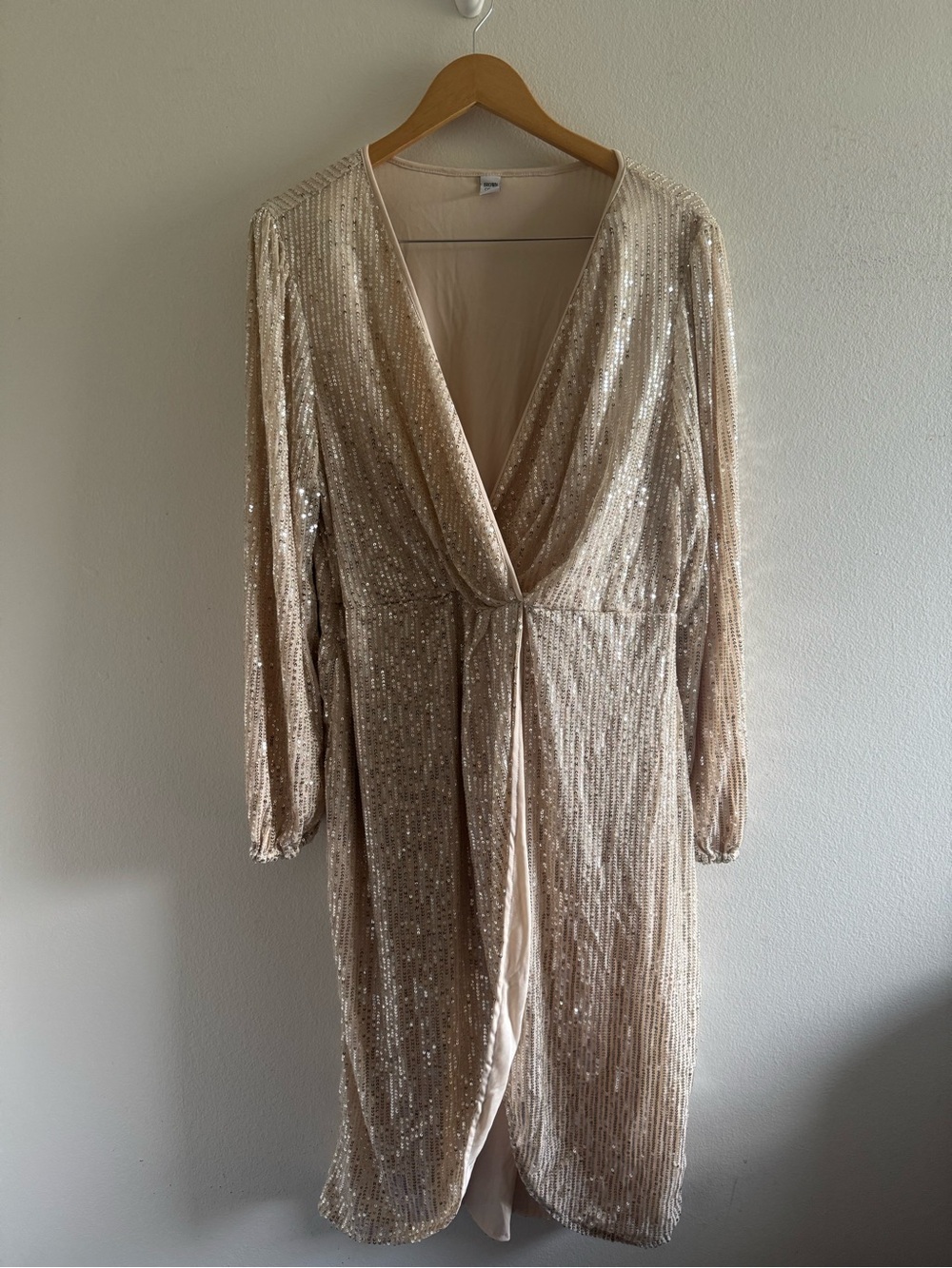 Women's Sequin Wrap Dress - Champagne